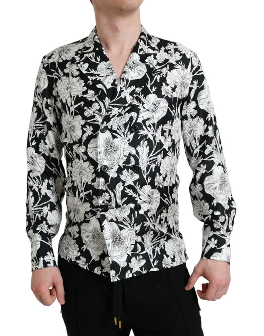 Dolce & Gabbana Black White Floral Button Down Casual Shirt Dolce & Gabbana