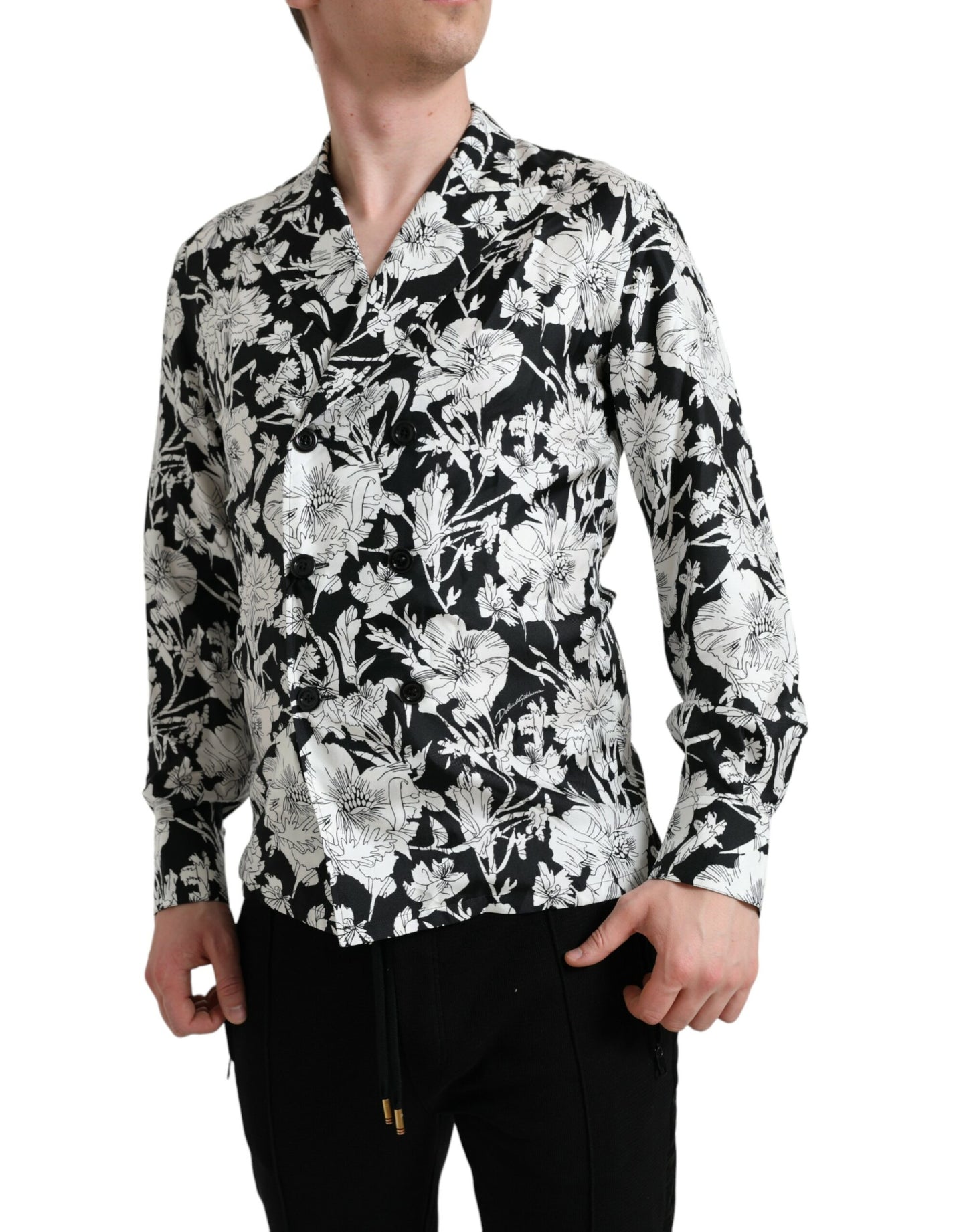 Dolce & Gabbana Black White Floral Button Down Casual Shirt Dolce & Gabbana