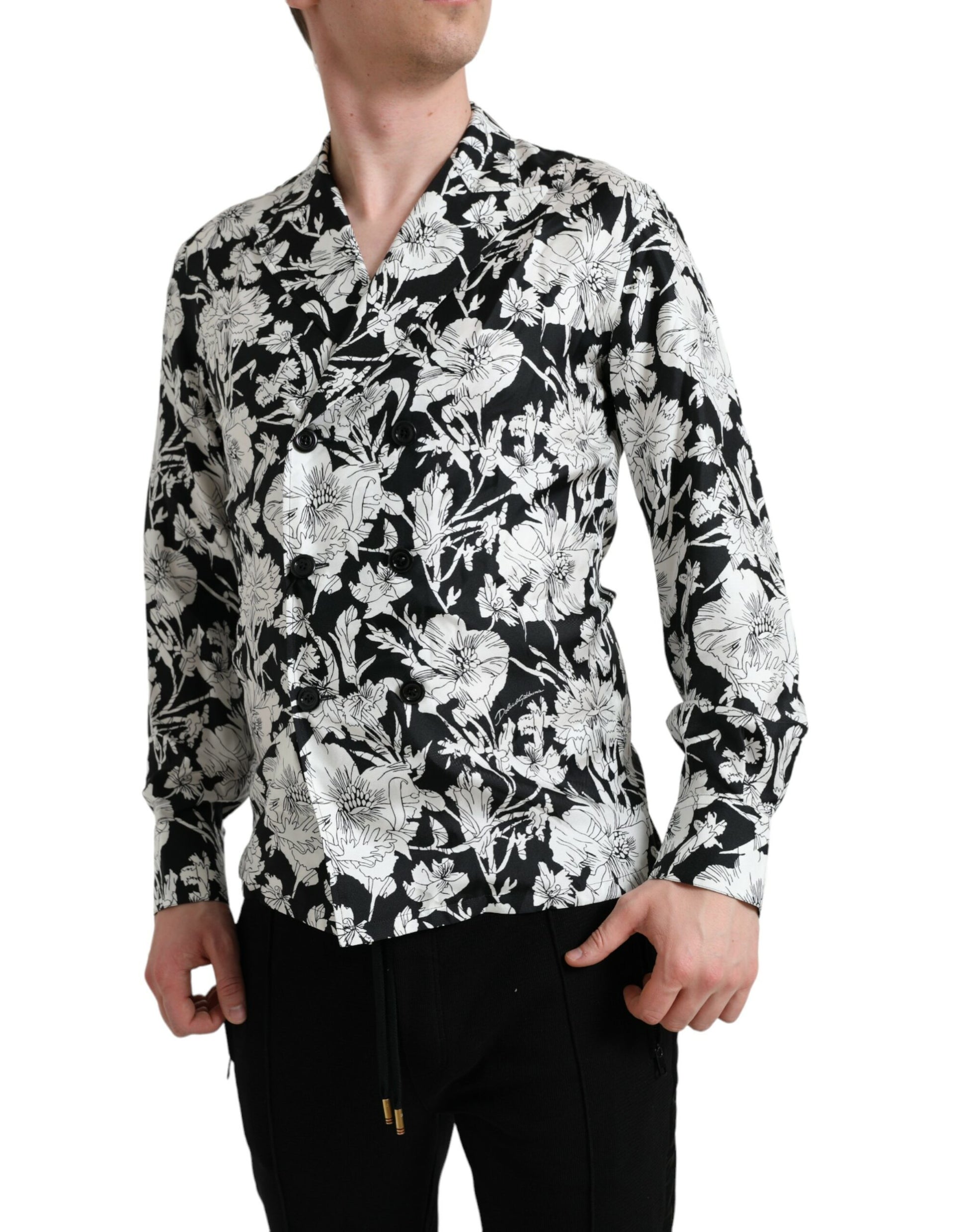 Dolce & Gabbana Black White Floral Button Down Casual Shirt Dolce & Gabbana