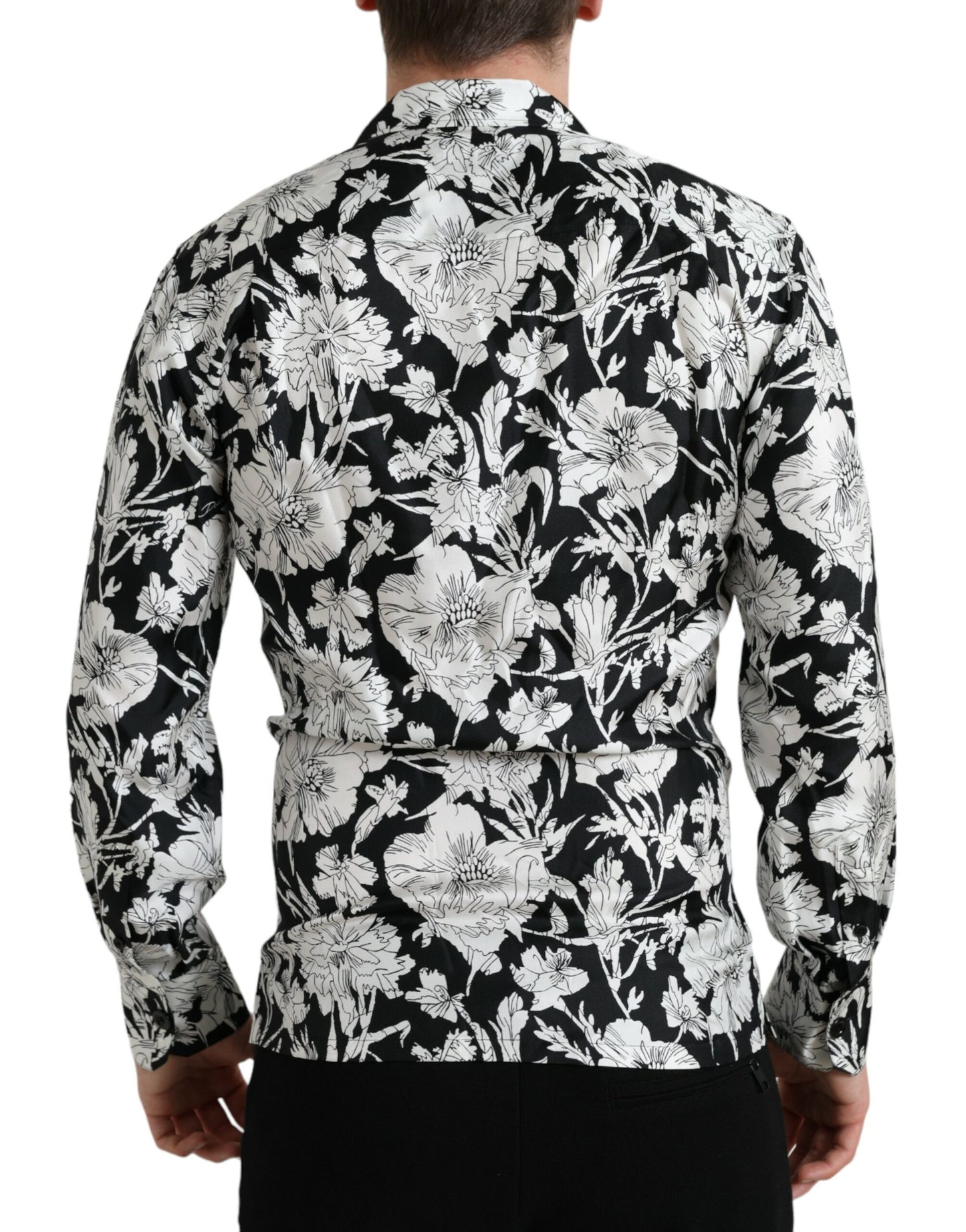 Dolce & Gabbana Black White Floral Button Down Casual Shirt Dolce & Gabbana