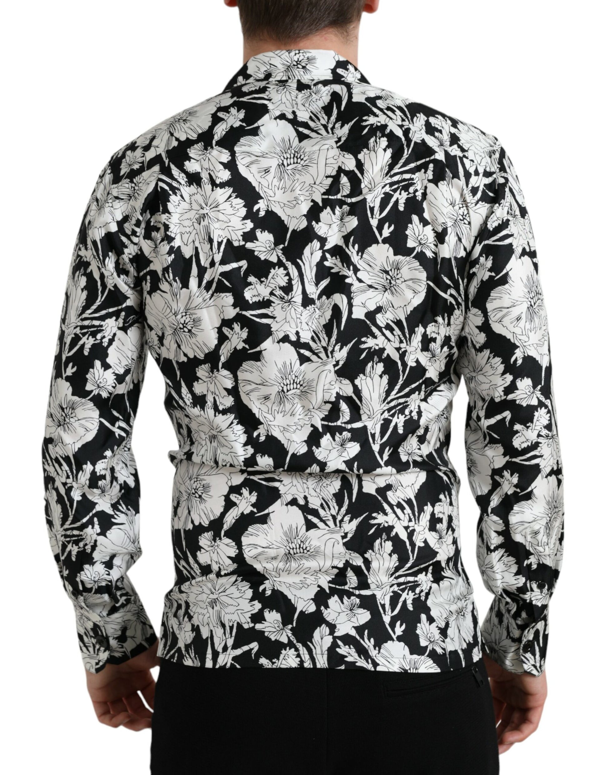 Dolce & Gabbana Black White Floral Button Down Casual Shirt Dolce & Gabbana