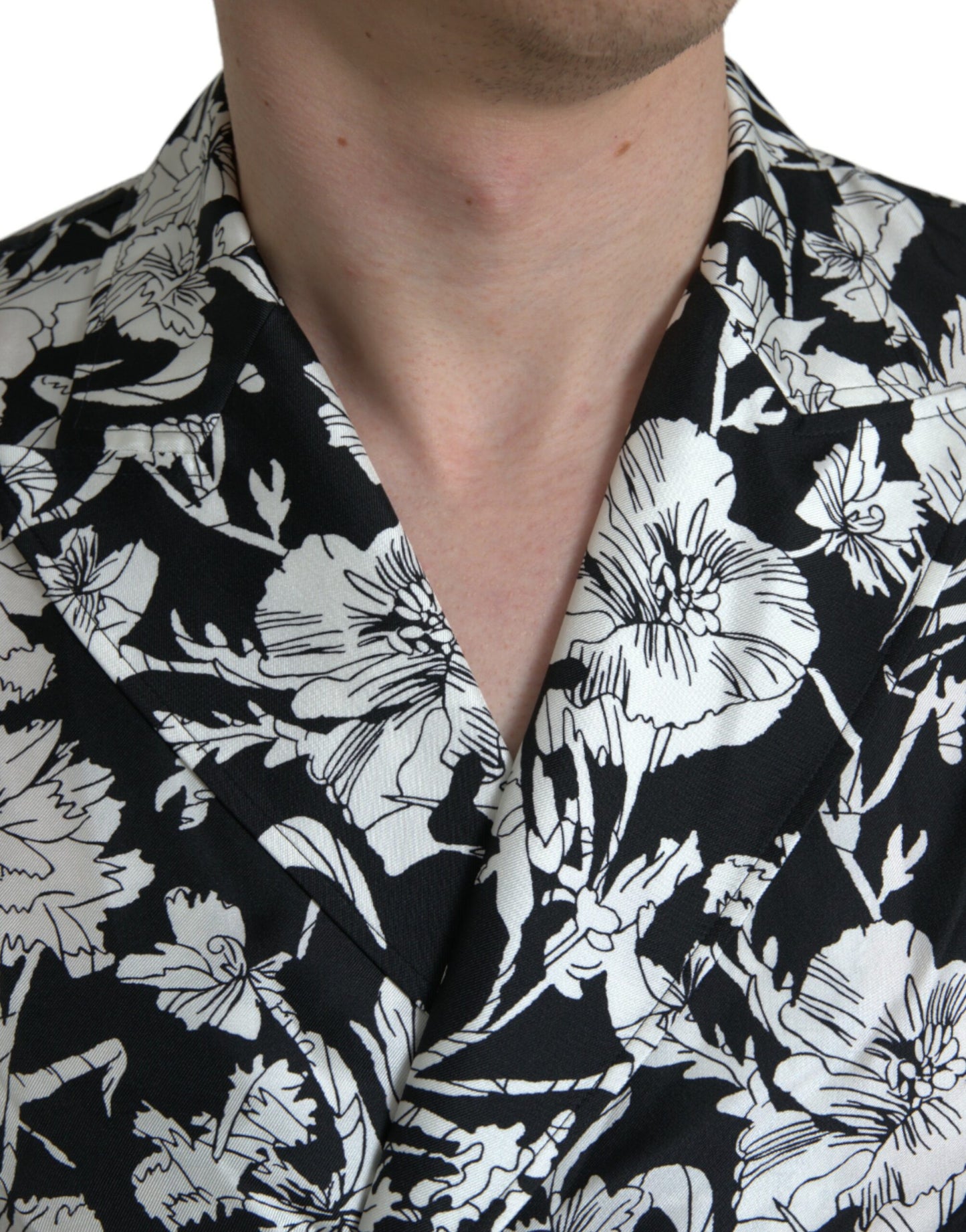 Dolce & Gabbana Black White Floral Button Down Casual Shirt Dolce & Gabbana