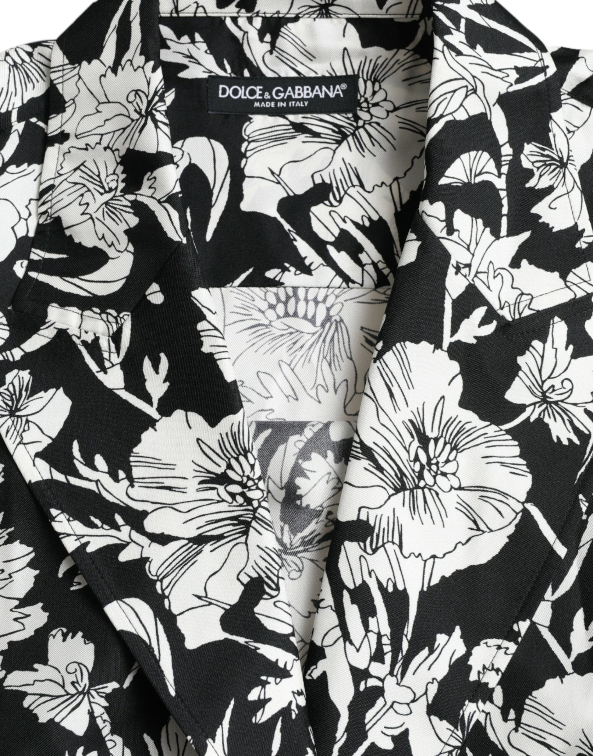 Dolce & Gabbana Black White Floral Button Down Casual Shirt Dolce & Gabbana