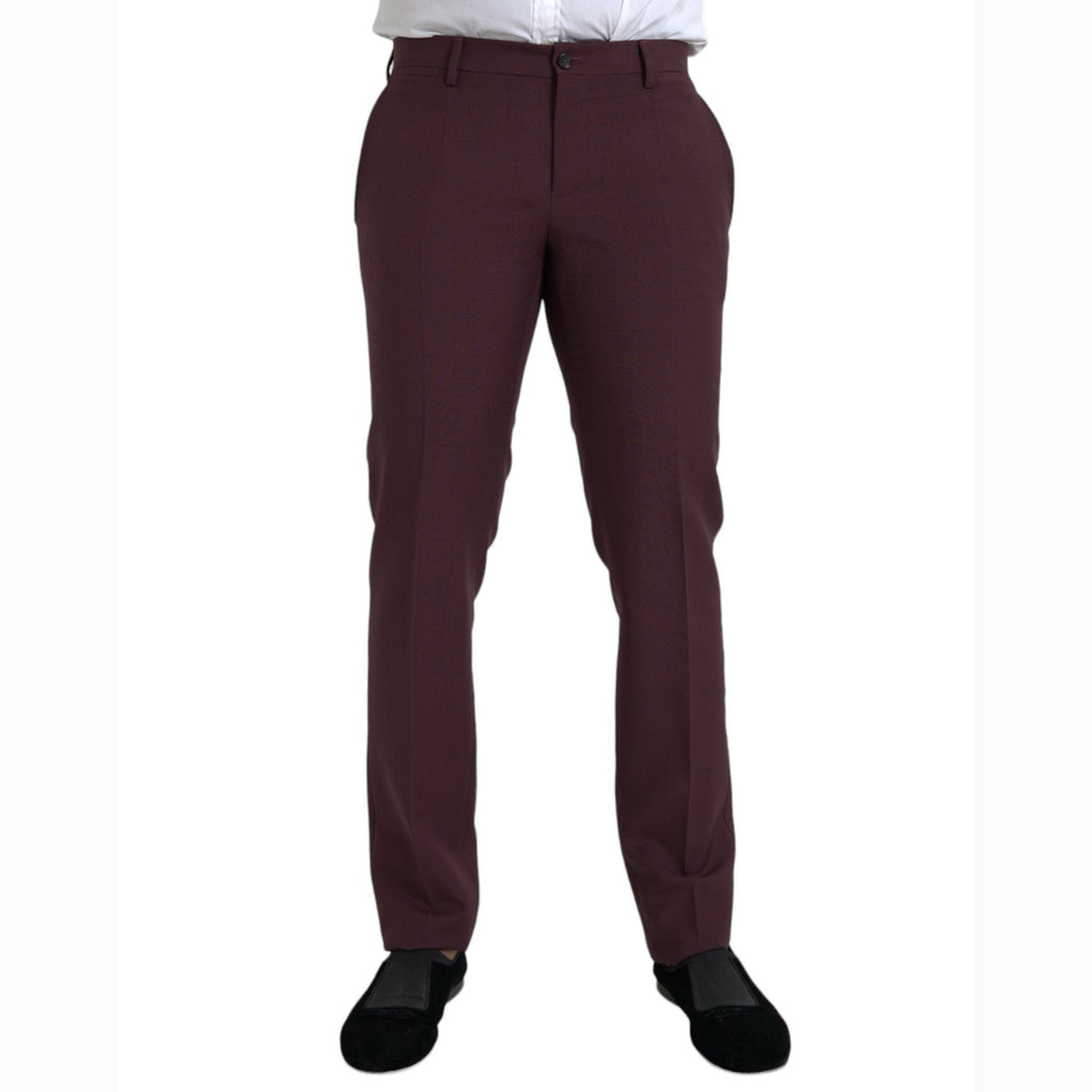 Dolce & Gabbana Maroon Wool Men Slim Fit Dress Pants