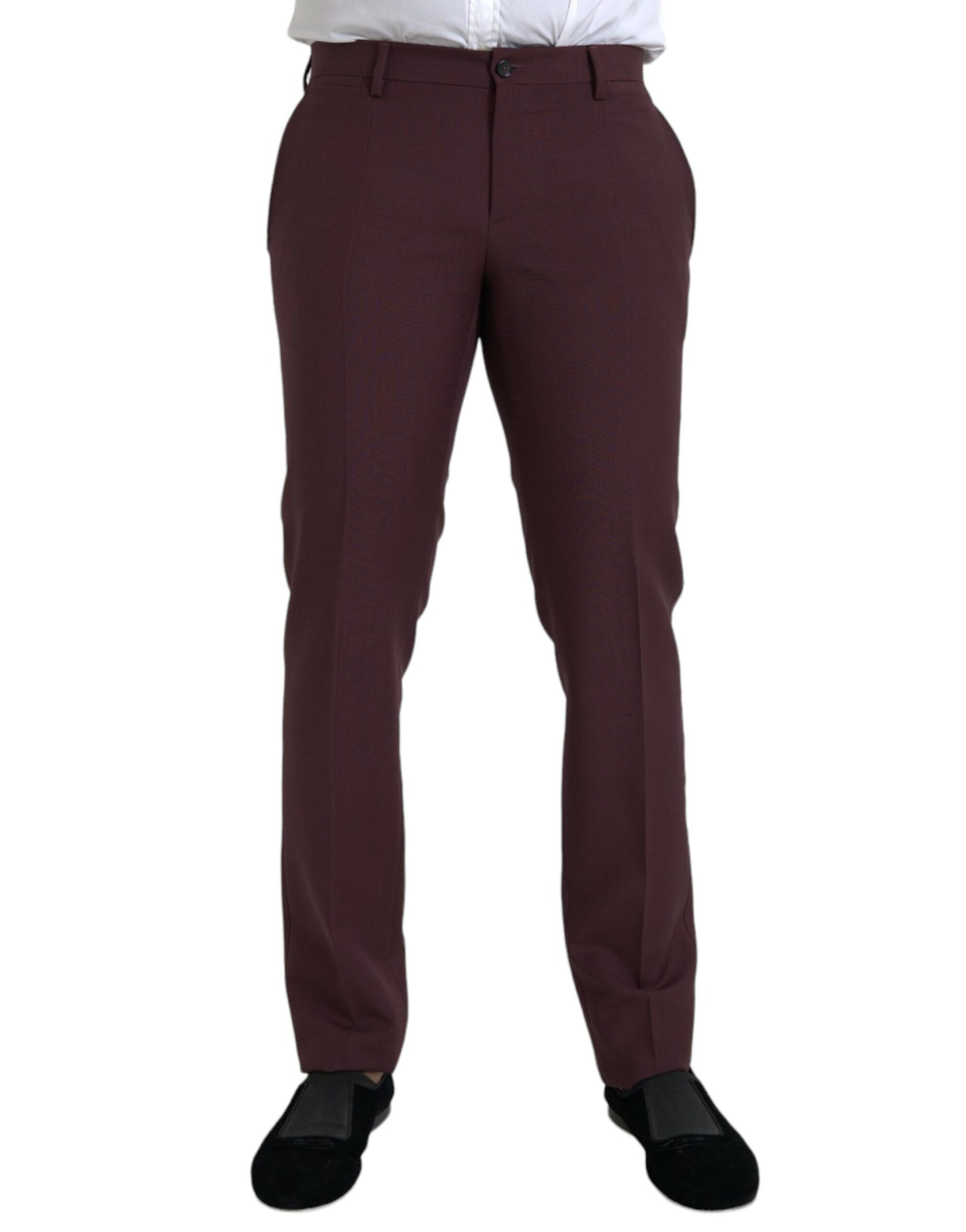 Dolce & Gabbana Maroon Wool Men Slim Fit Dress Pants Dolce & Gabbana