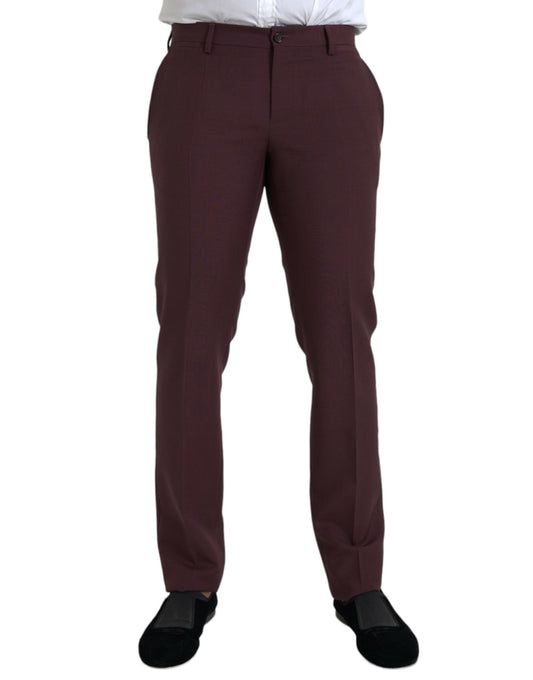 Dolce & Gabbana Maroon Wool Men Slim Fit Dress Pants Dolce & Gabbana