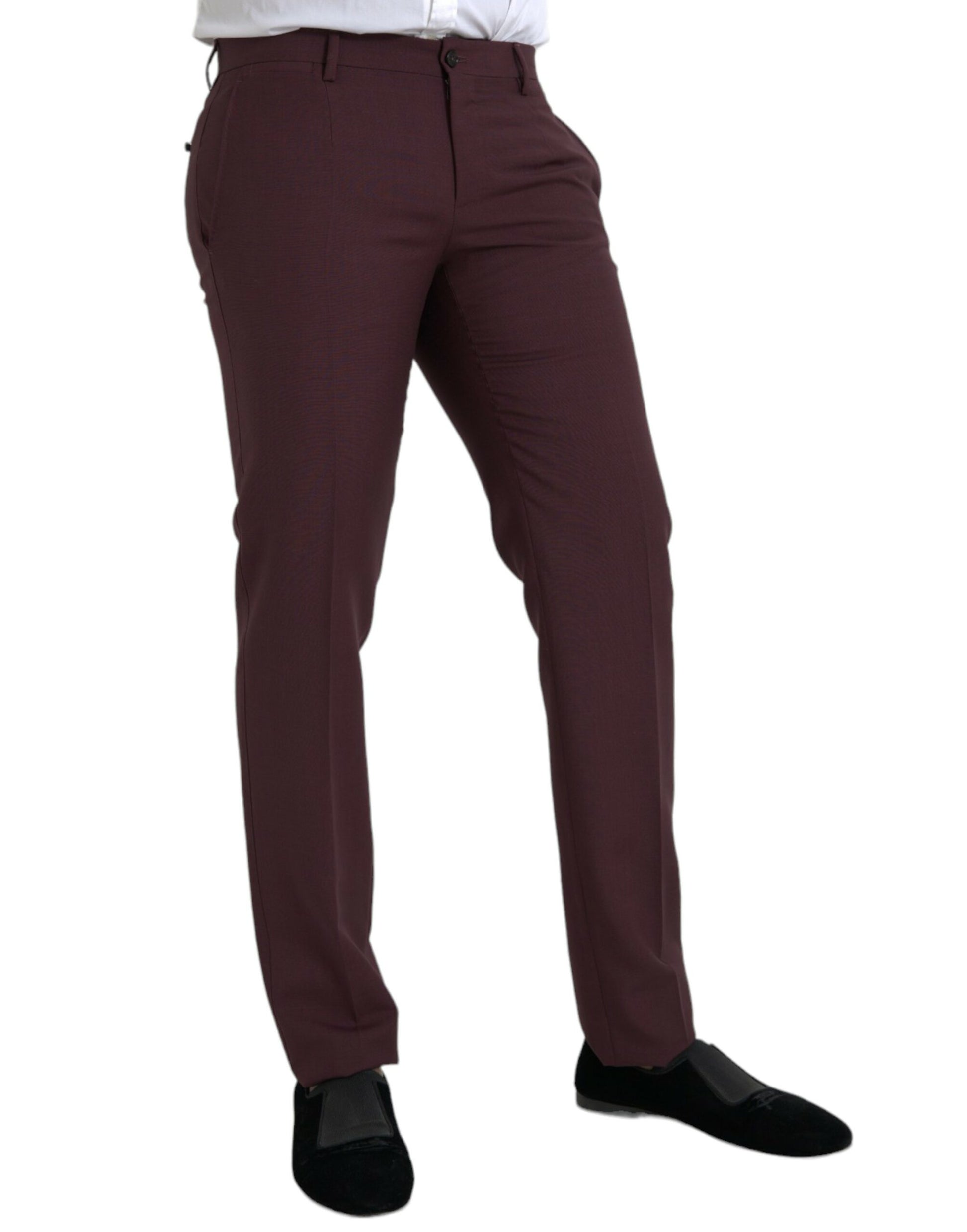 Dolce & Gabbana Maroon Wool Men Slim Fit Dress Pants Dolce & Gabbana