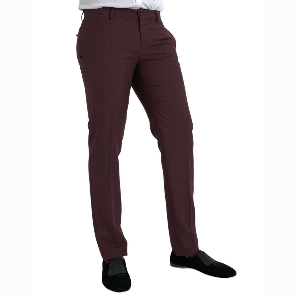 Dolce & Gabbana Maroon Wool Men Slim Fit Dress Pants