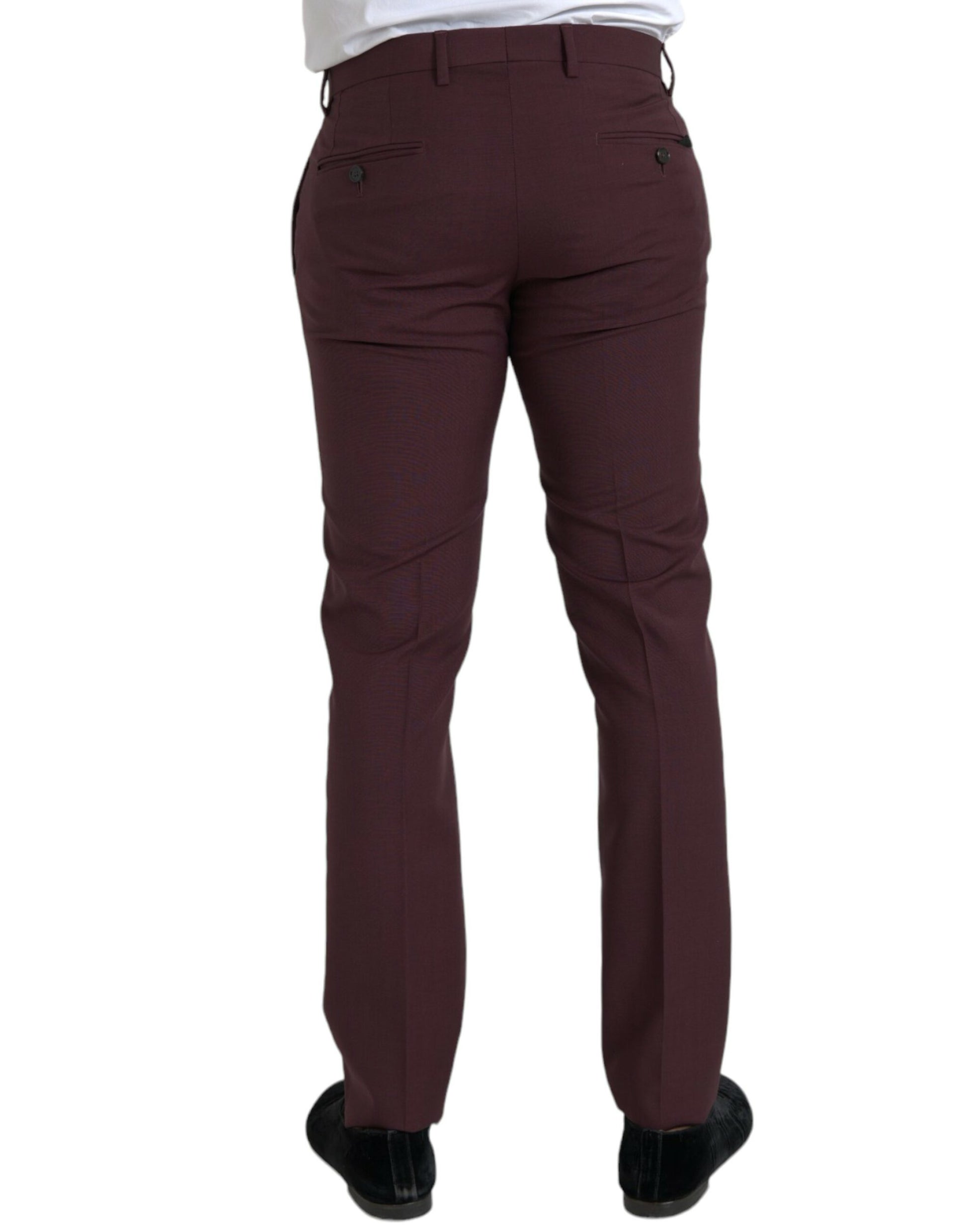 Dolce & Gabbana Maroon Wool Men Slim Fit Dress Pants Dolce & Gabbana