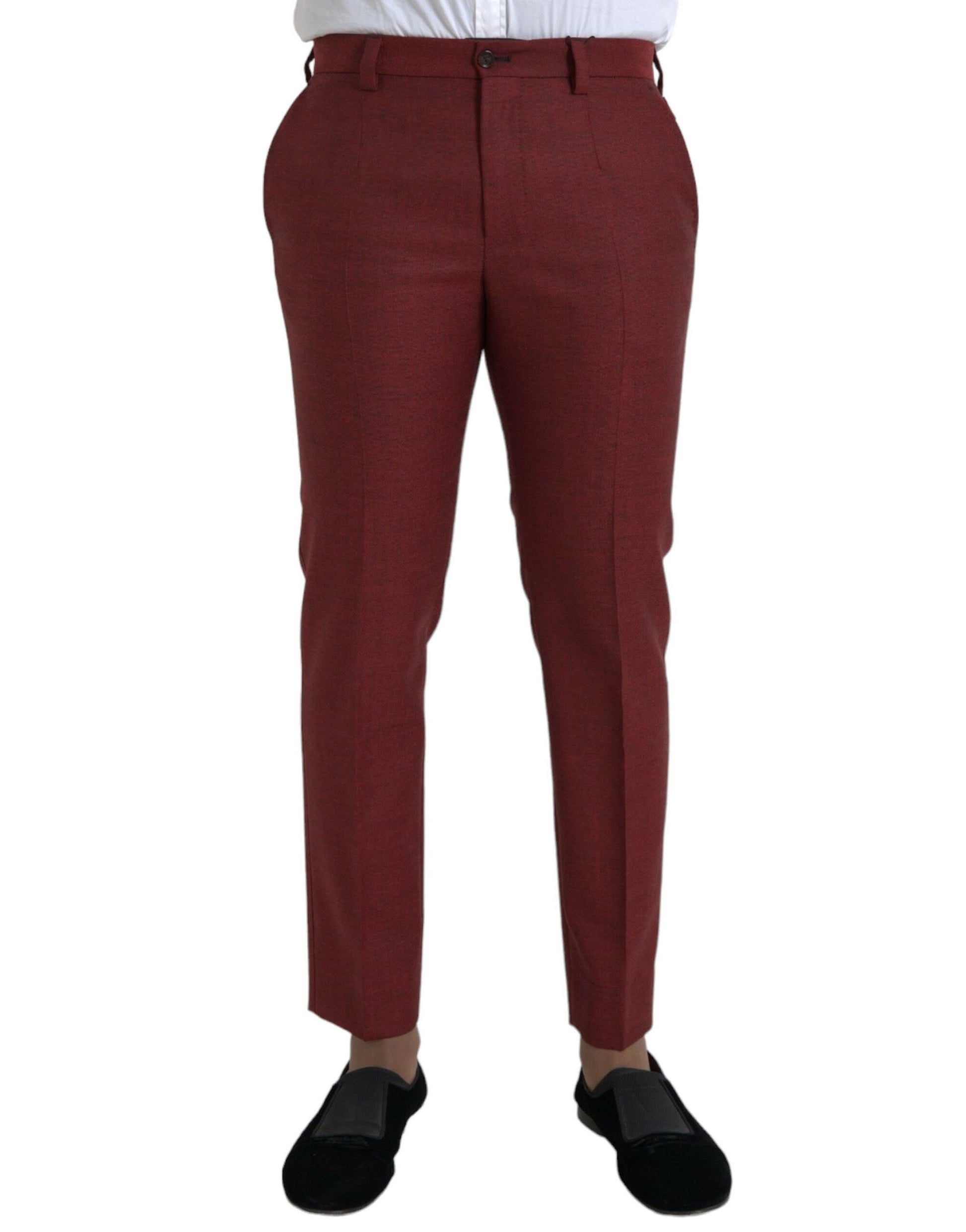 Dolce & Gabbana Maroon Wool Men Skinny Dress Pants Dolce & Gabbana