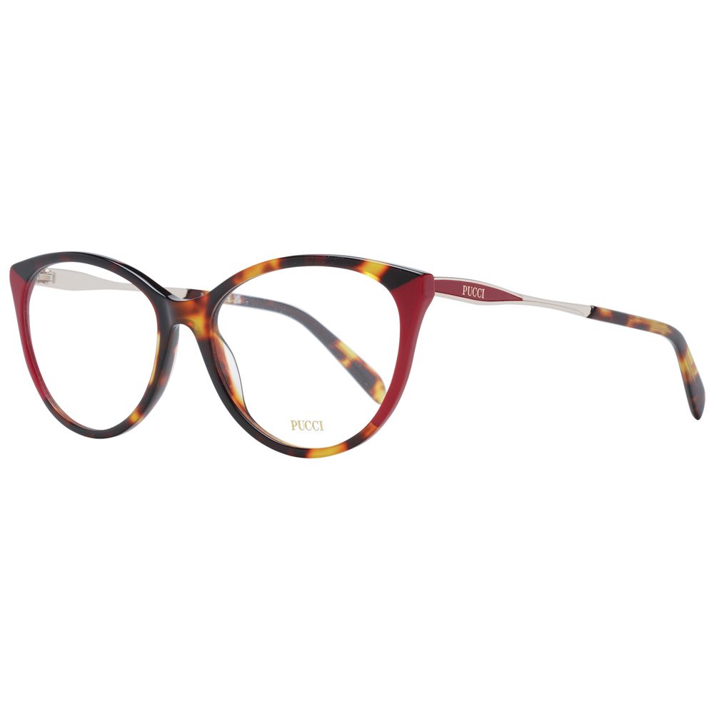 Red Emilio Pucci plastic eyeglass frames with sleek, modern design and bold style for fashionable eyewear.