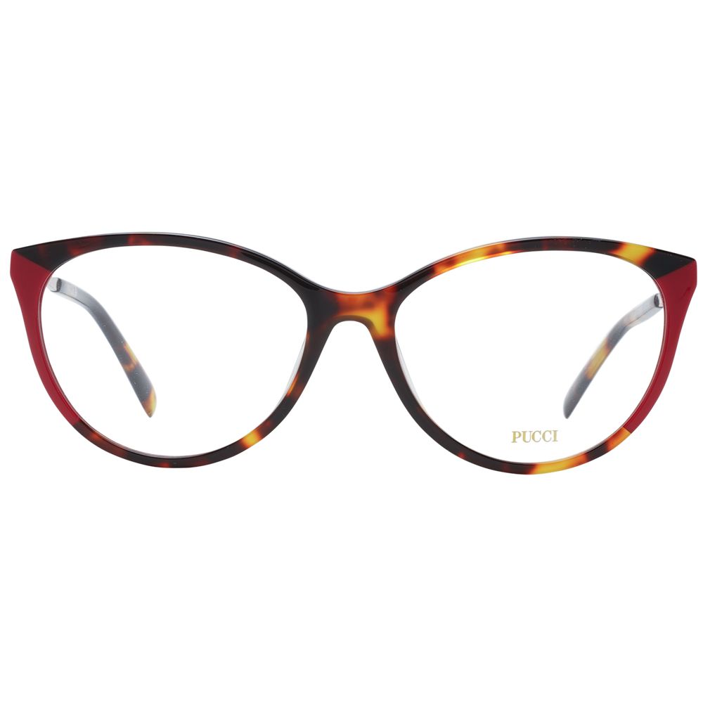 Emilio Pucci red plastic eyeglass frames with sleek design and bold color, showcasing modern eyewear style.