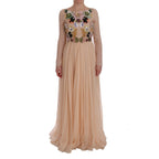 Dolce & Gabbana Pink Silk Floral Crystal Maxi Gown Dress