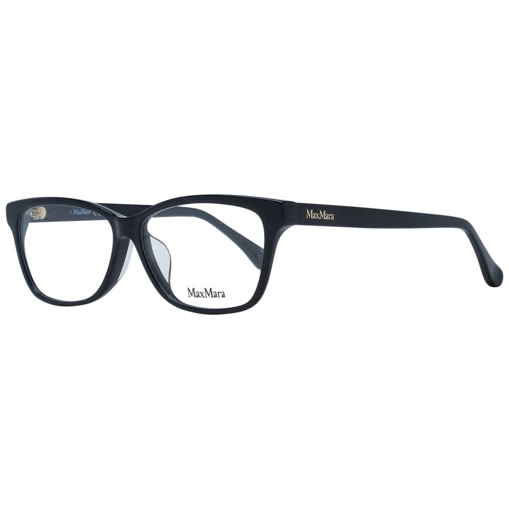 Max Mara black plastic glasses frames with rectangular design, showing sleek and modern eyewear style.