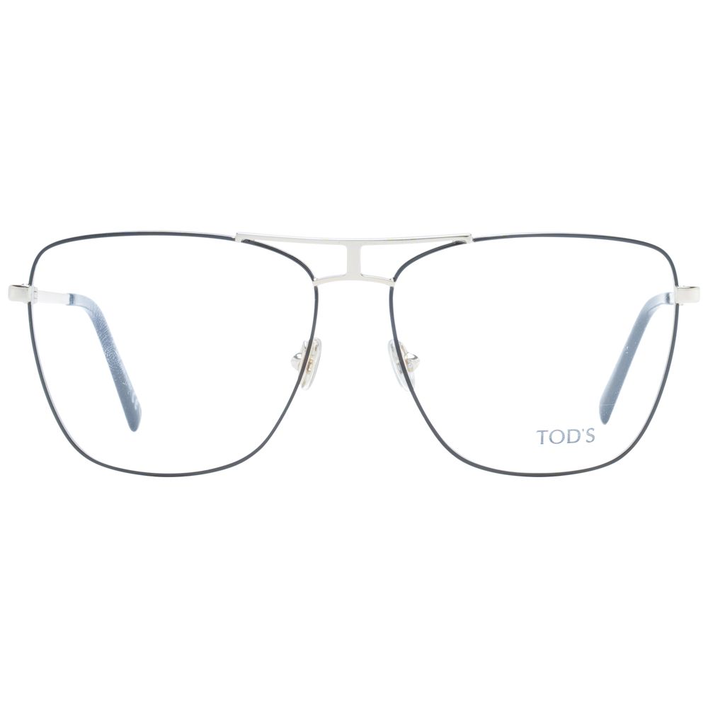 Black metal Tod's glasses frames with sleek design, featuring thin temples and clear lenses for a modern, stylish look.