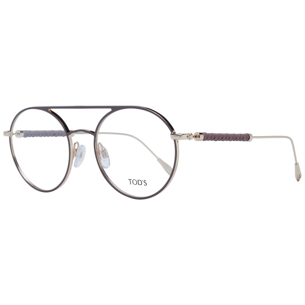 Brown Tod's metal glasses frames with clear lenses, stylish and lightweight for a modern, sophisticated look.