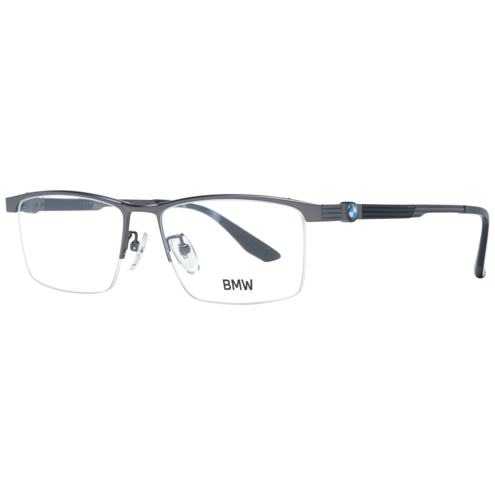 BMW gray titanium glasses frames with sleek design and metal finish, showcasing modern eyewear style.