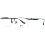 BMW gray titanium glasses frames with sleek design and metal finish, showcasing modern eyewear style.