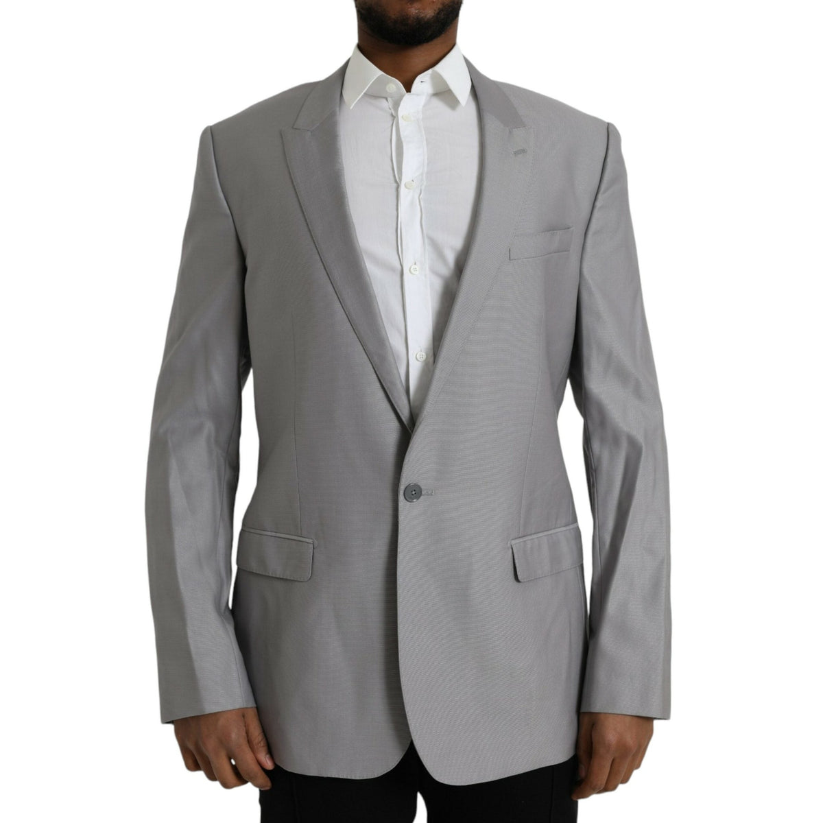 Dolce & Gabbana Gray Wool Peak Single Breasted Coat Blazer