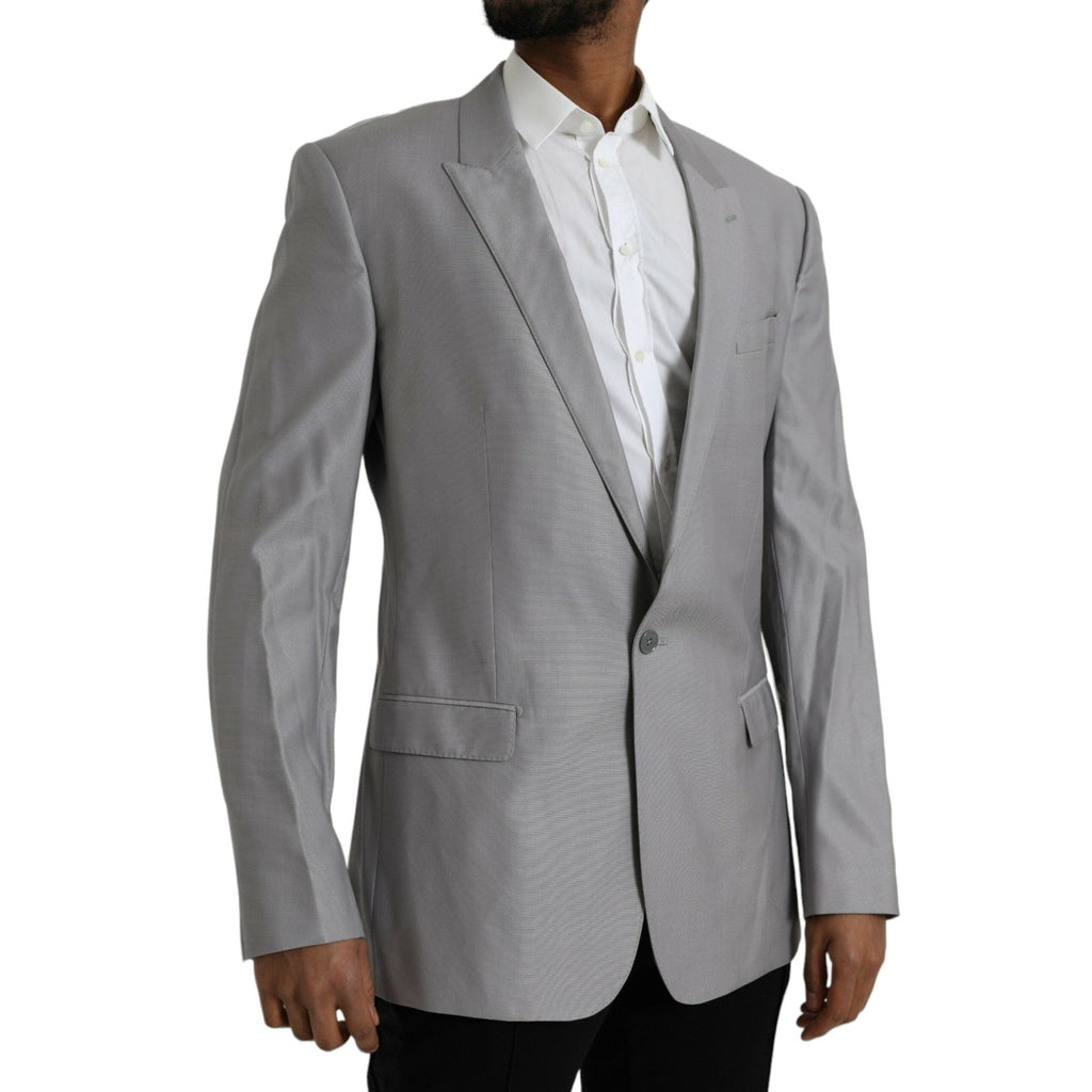 Dolce & Gabbana Gray Wool Peak Single Breasted Coat Blazer