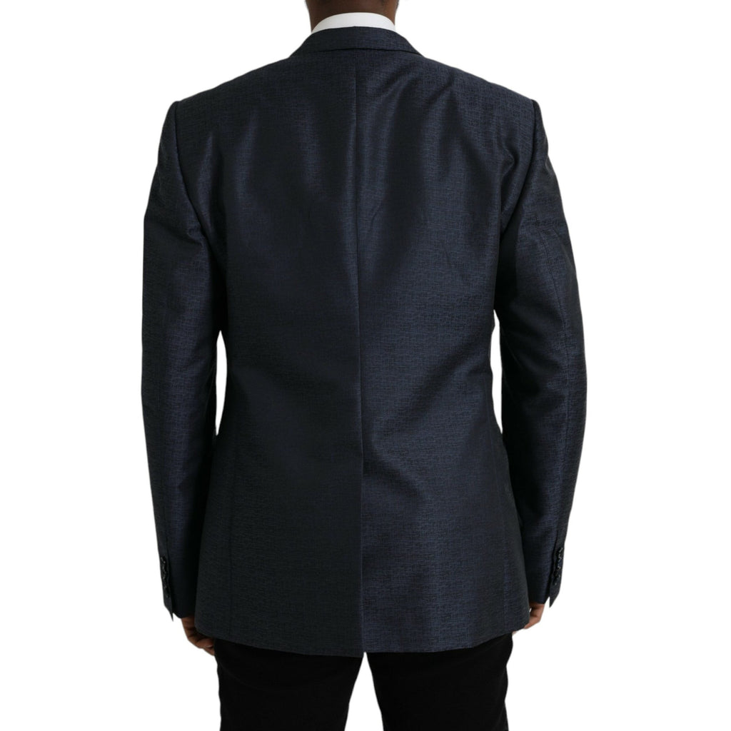 Dolce & Gabbana Blue Wool GOLD Single Breasted Coat Blazer