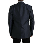 Dolce & Gabbana Blue Wool GOLD Single Breasted Coat Blazer