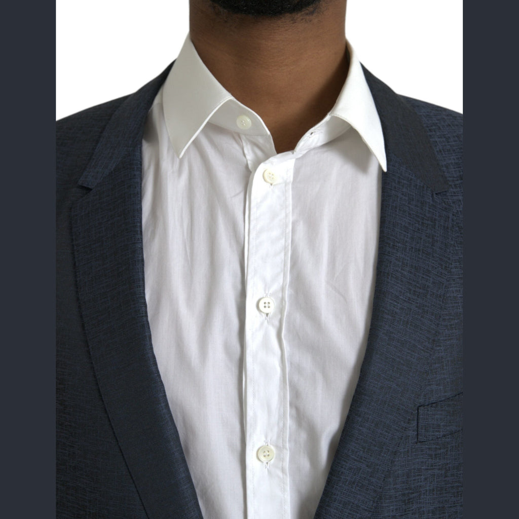 Dolce & Gabbana Blue Wool GOLD Single Breasted Coat Blazer