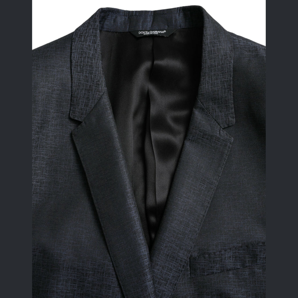 Dolce & Gabbana Blue Wool GOLD Single Breasted Coat Blazer