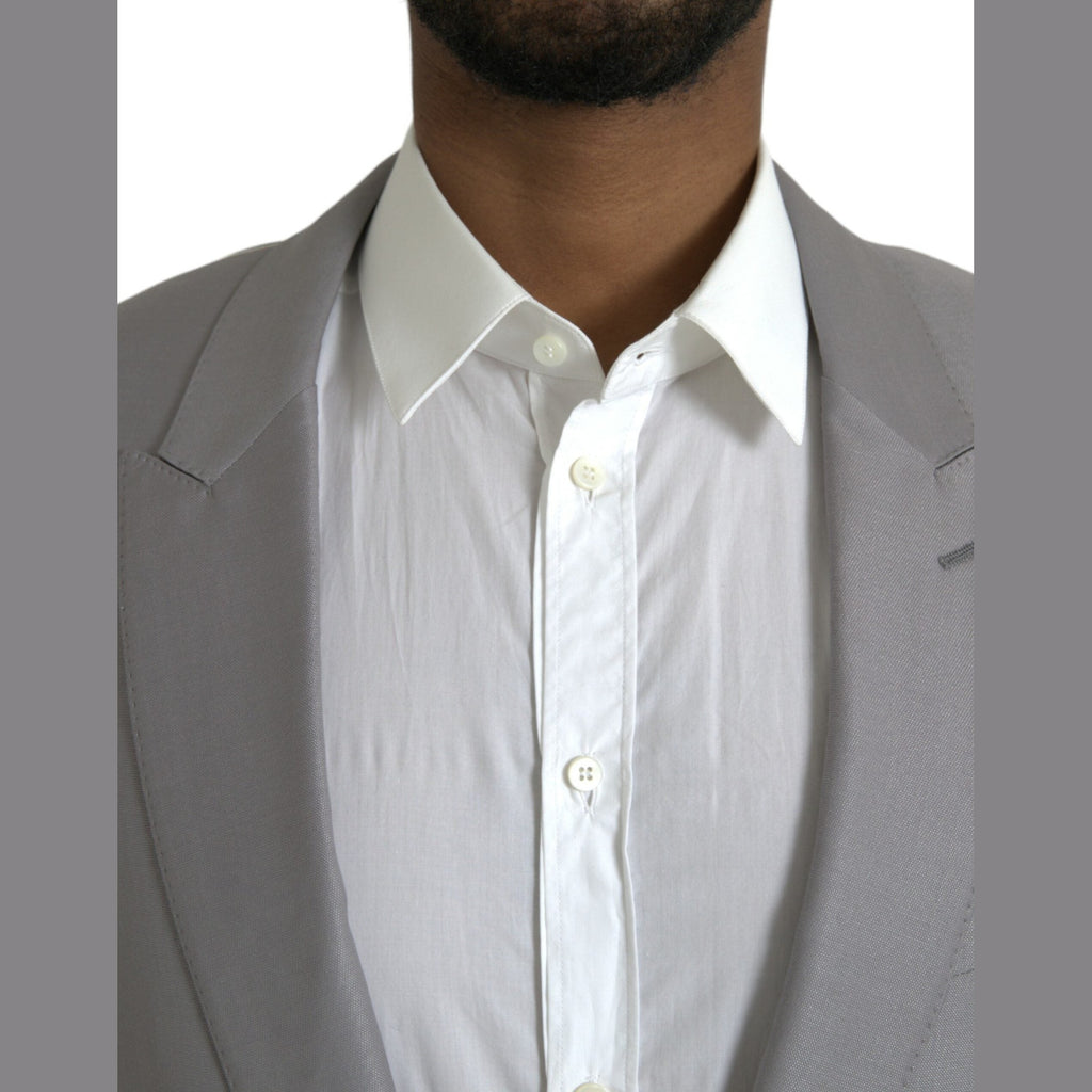 Dolce & Gabbana Gray Wool Peak Single Breasted Coat Blazer