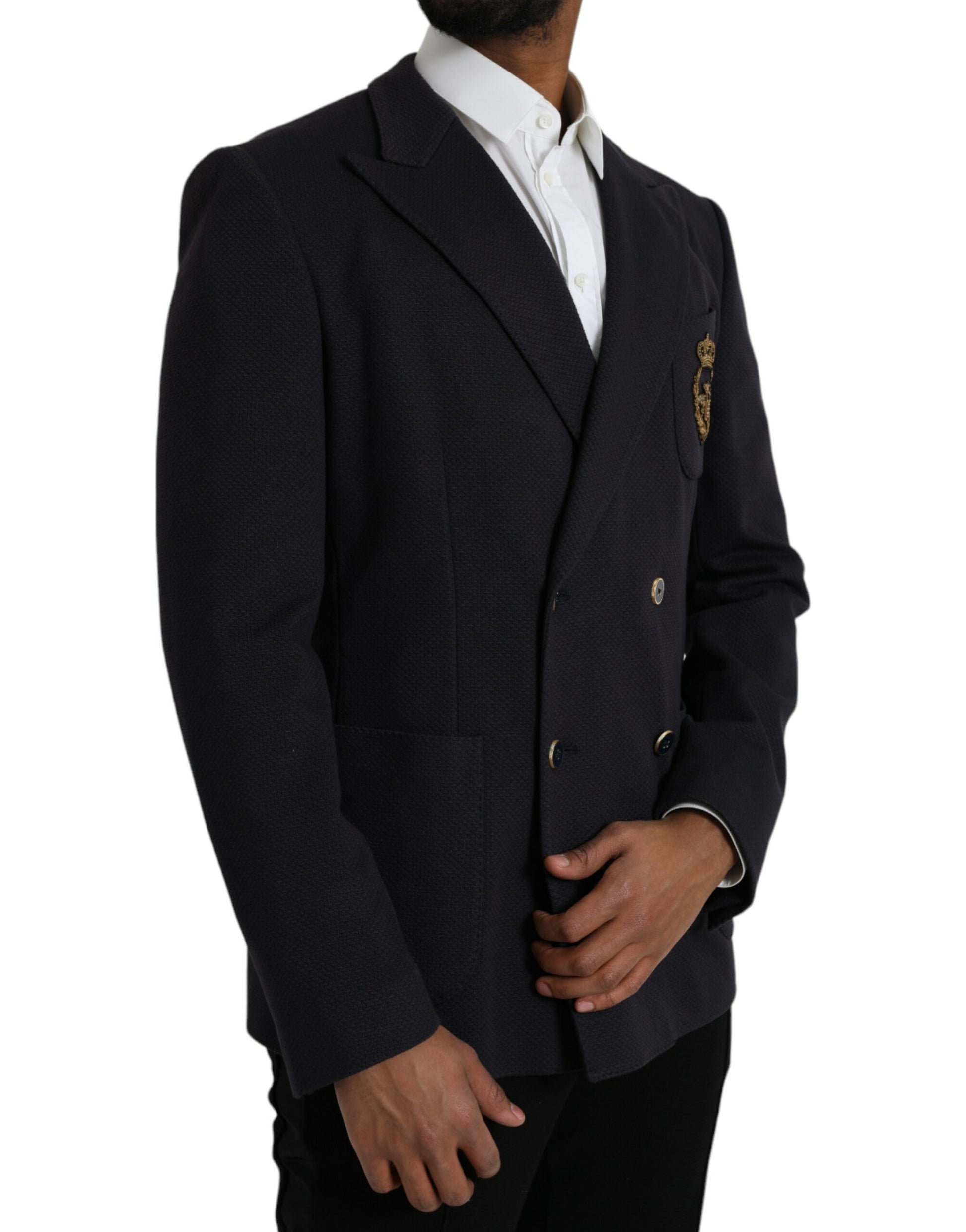 Dolce & Gabbana Dark Blue Crown Bee Double Breasted Blazer Dolce & Gabbana