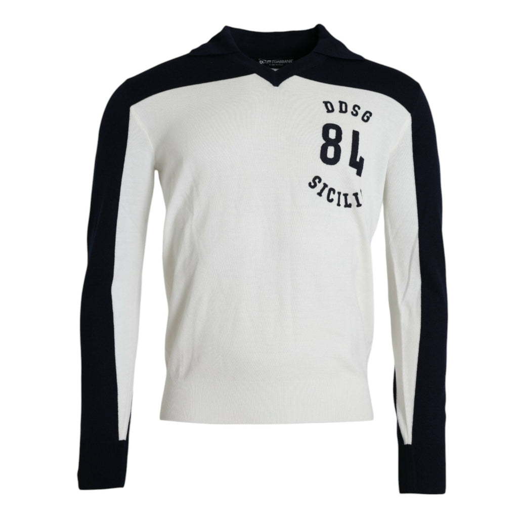 Dolce & Gabbana White Black SICILIA Henley Shirt Pullover Sweater