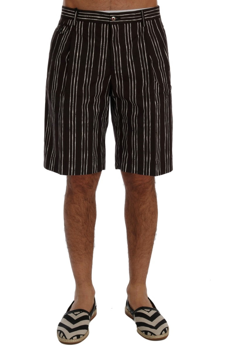 Dolce & Gabbana Bordeaux White Striped Hemp Casual Shorts Dolce & Gabbana