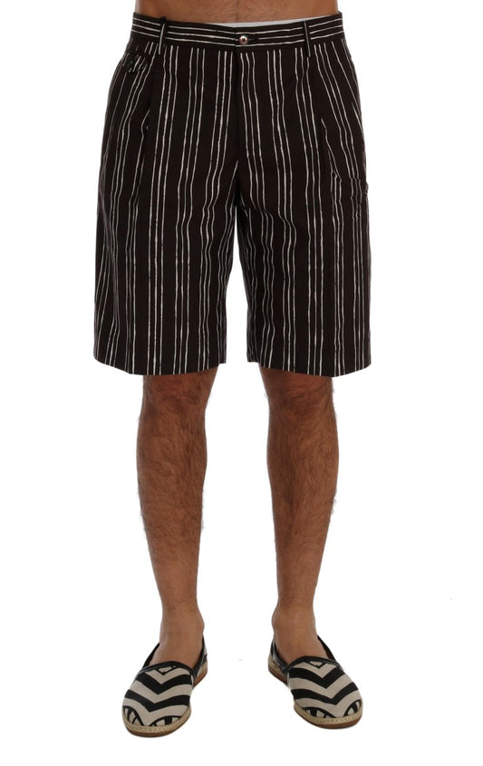 Dolce & Gabbana Bordeaux White Striped Hemp Casual Shorts Dolce & Gabbana