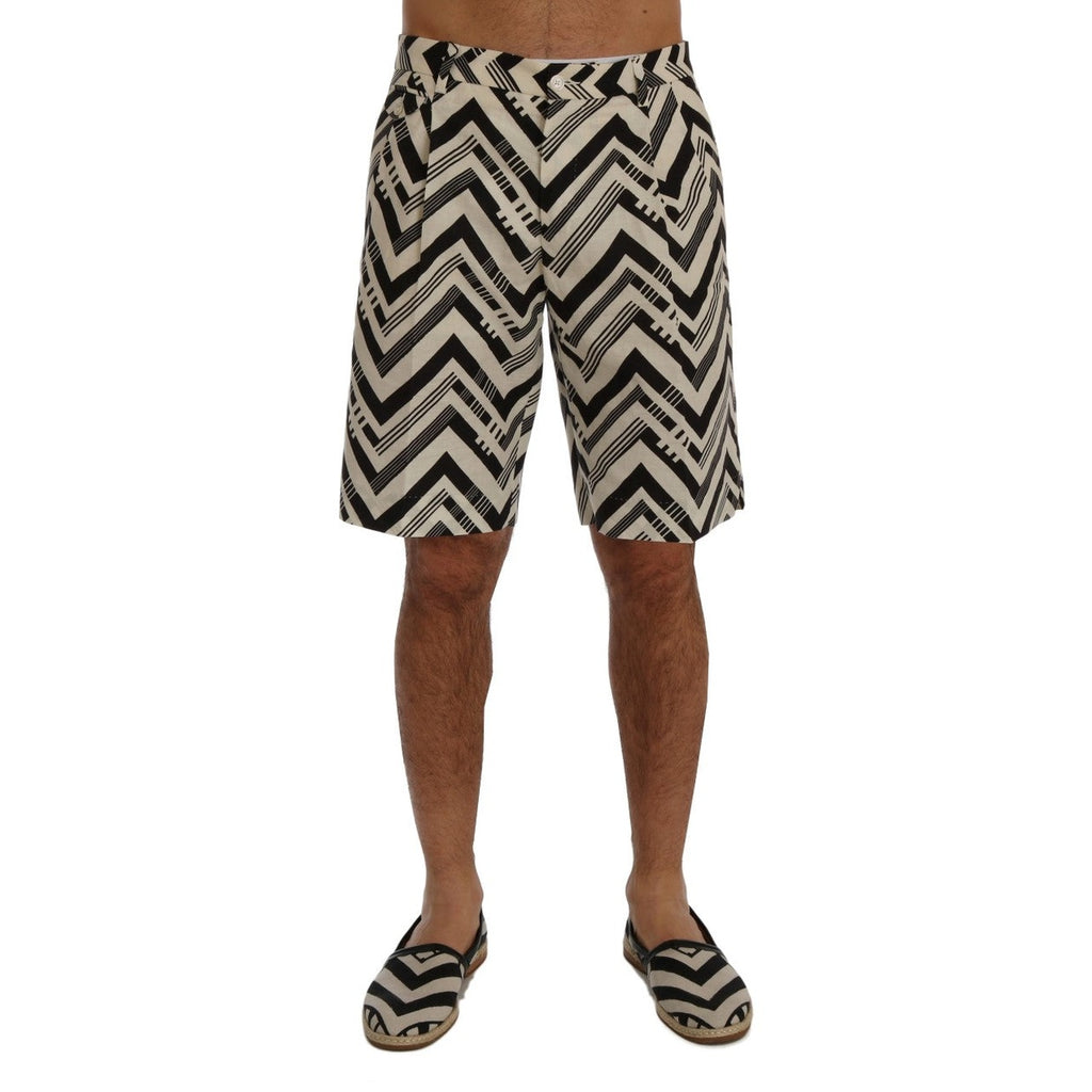 Dolce & Gabbana White Black Striped Cotton Linen Shorts