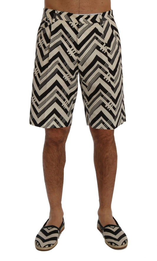 Dolce & Gabbana White Black Striped Cotton Linen Shorts Dolce & Gabbana