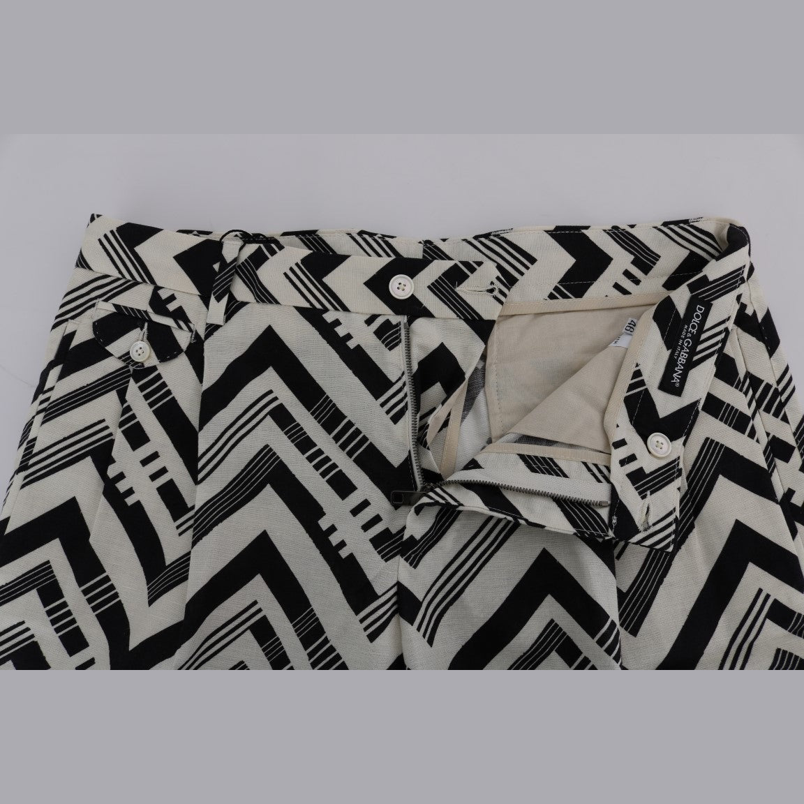 Dolce & Gabbana White Black Striped Cotton Linen Shorts