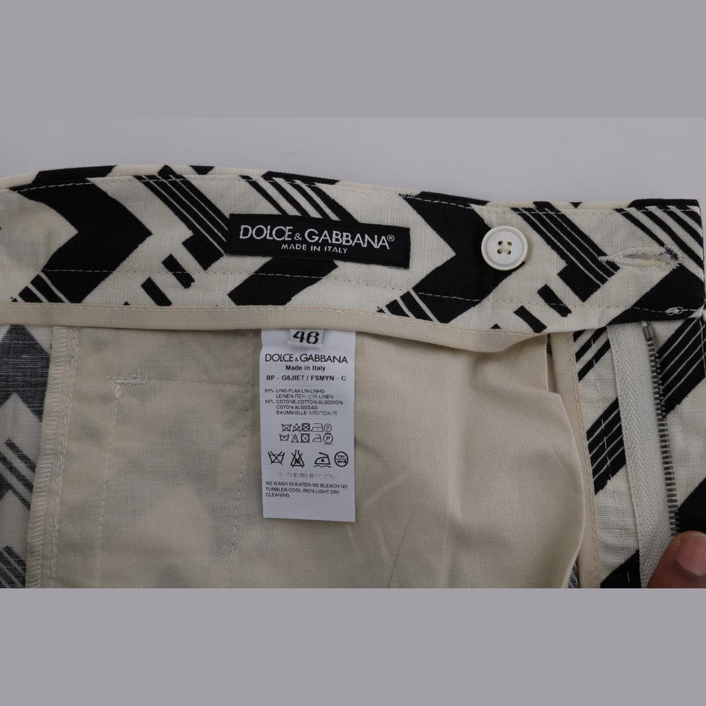 Dolce & Gabbana White Black Striped Cotton Linen Shorts