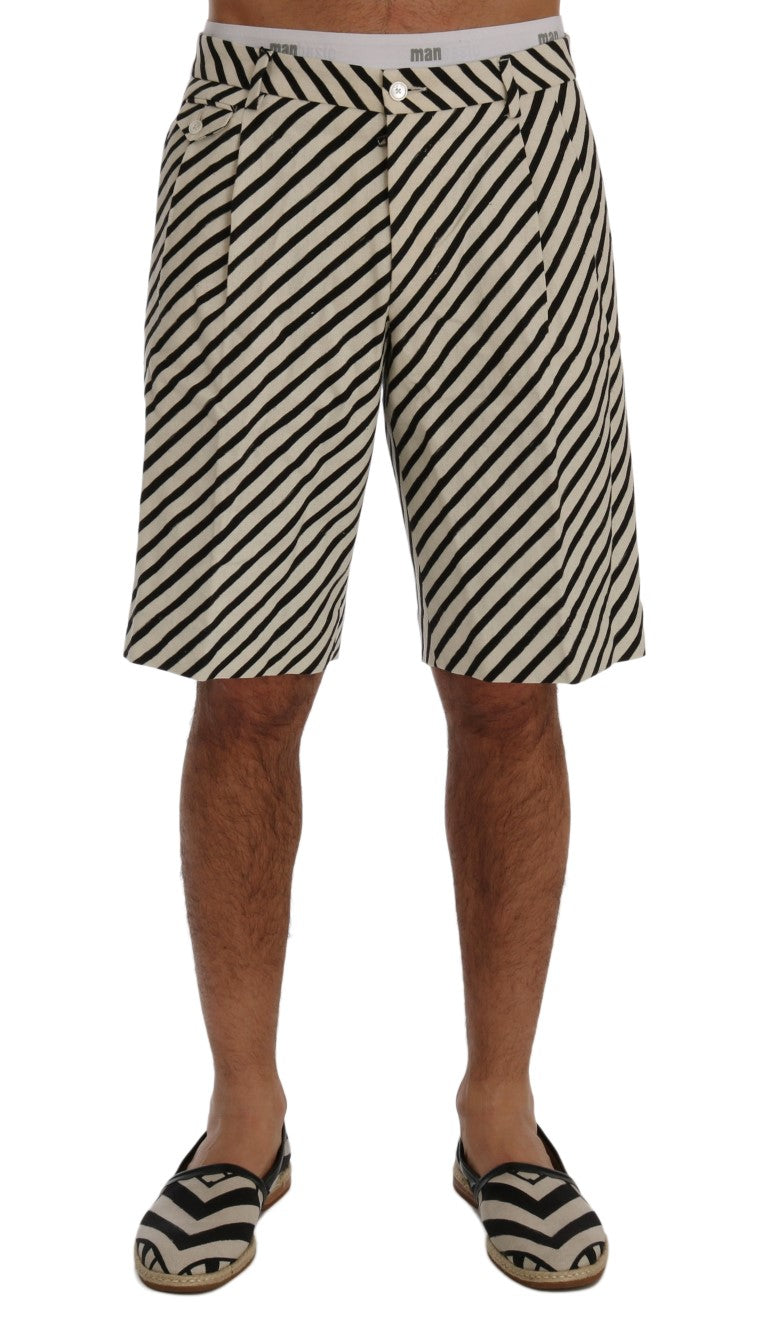 Dolce & Gabbana White Black Striped Hemp Casual Shorts Dolce & Gabbana