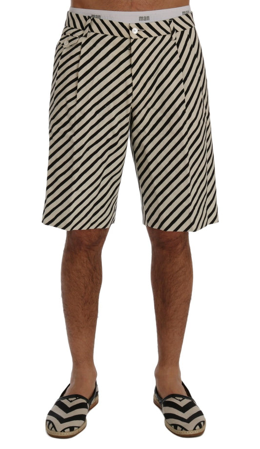 Dolce & Gabbana White Black Striped Hemp Casual Shorts Dolce & Gabbana