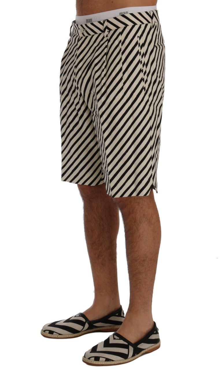 Dolce & Gabbana White Black Striped Hemp Casual Shorts Dolce & Gabbana