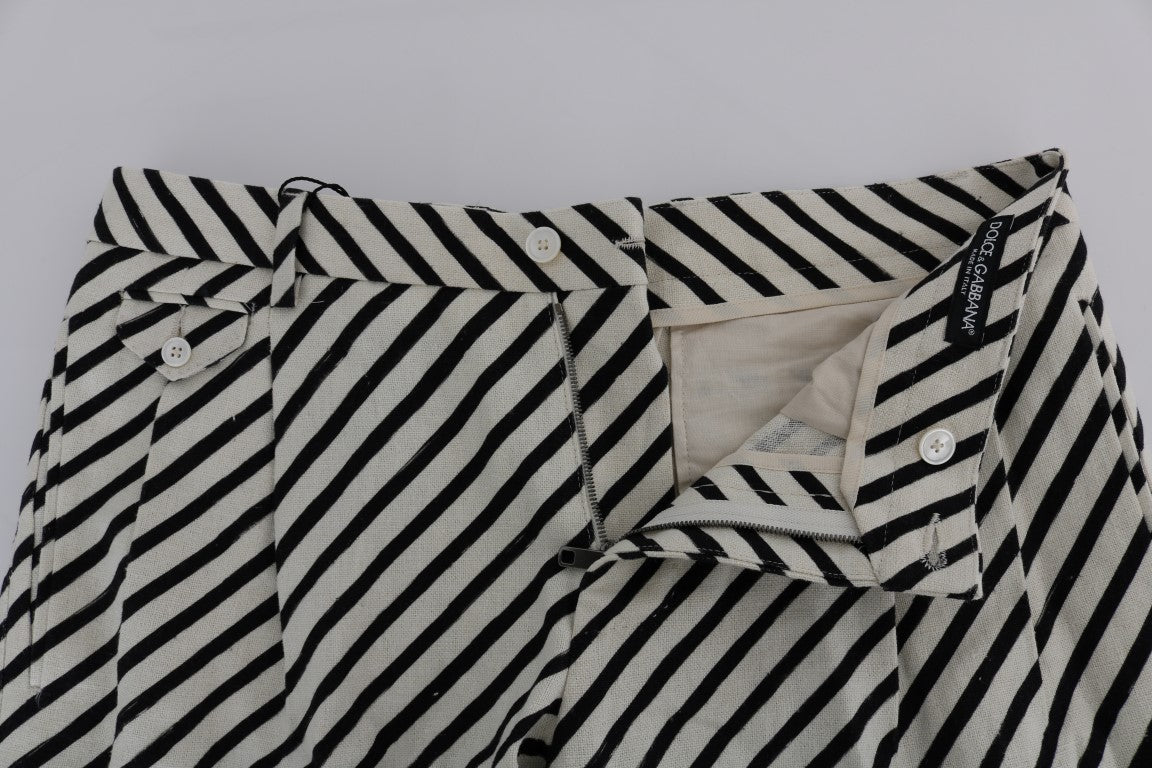 Dolce & Gabbana White Black Striped Hemp Casual Shorts Dolce & Gabbana