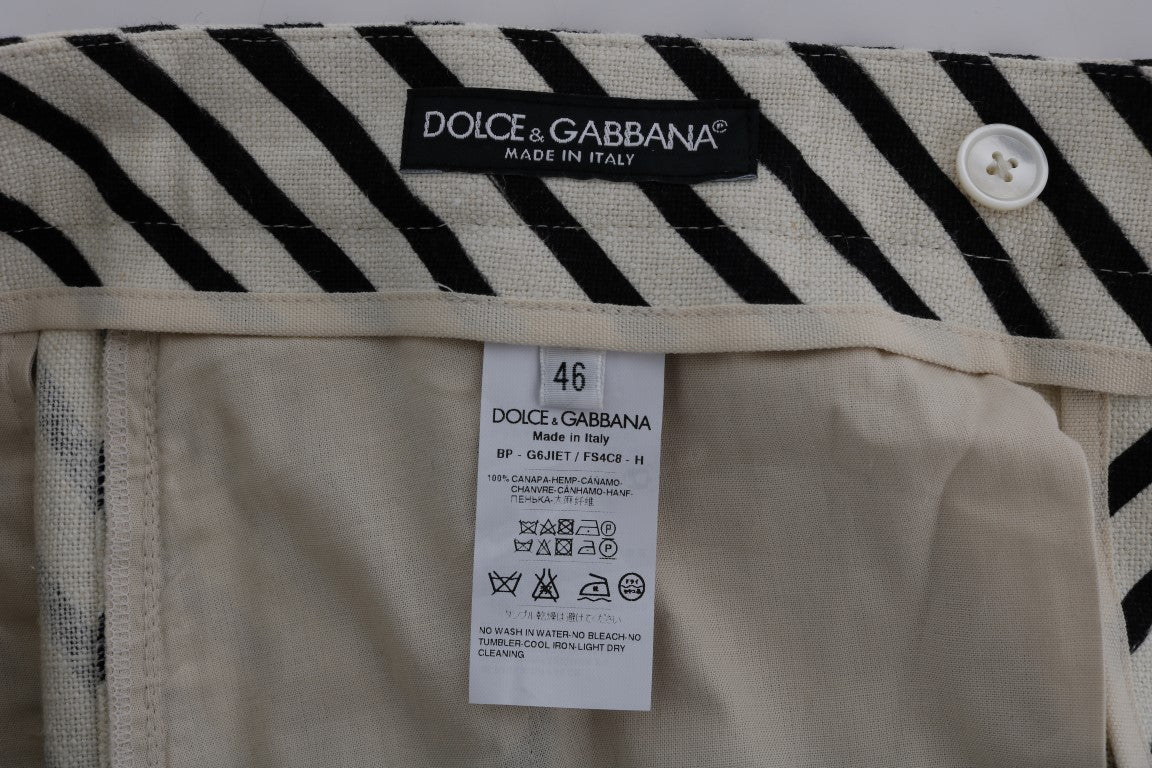 Dolce & Gabbana White Black Striped Hemp Casual Shorts Dolce & Gabbana