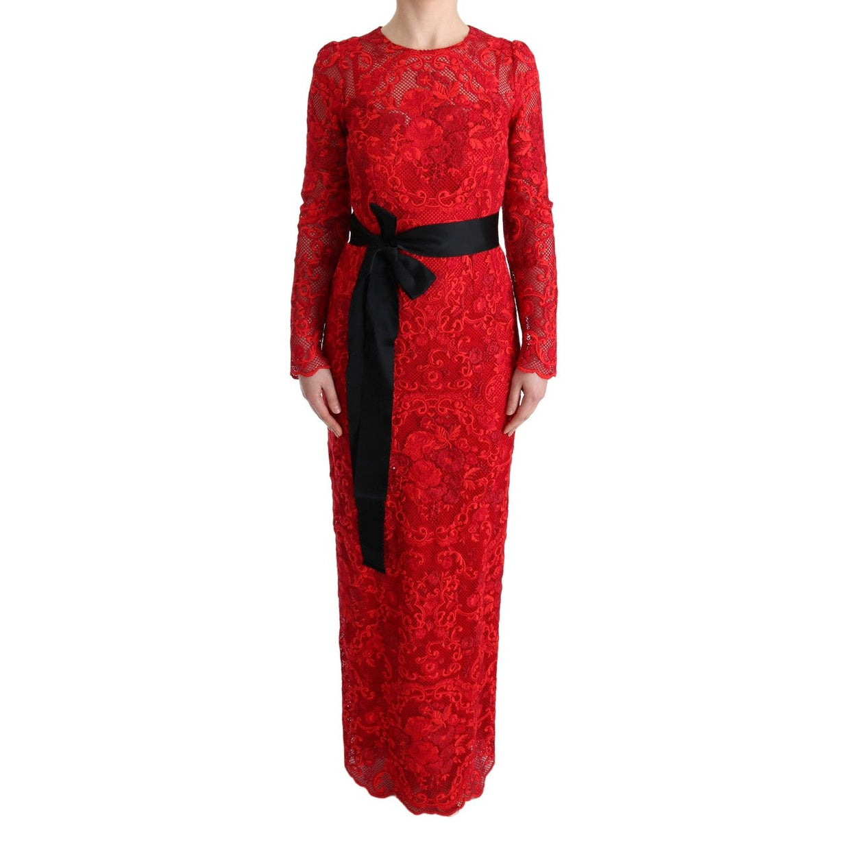 Dolce & Gabbana Red Floral Ricamo Sheath Long Dress