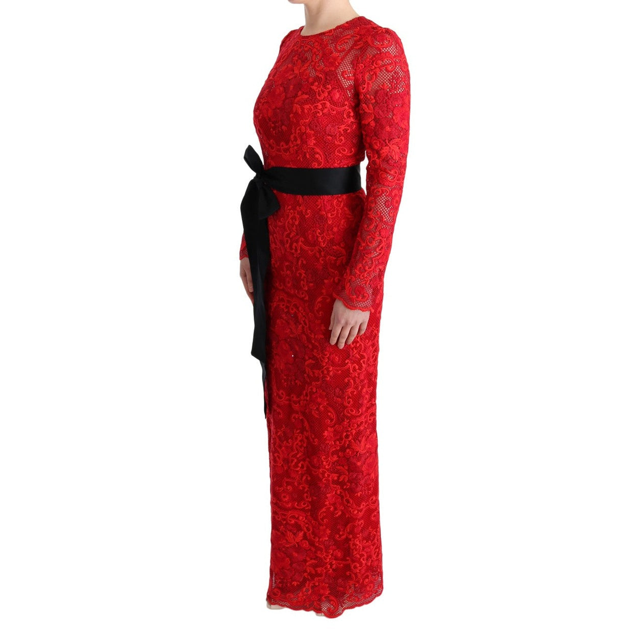 Dolce & Gabbana Red Floral Ricamo Sheath Long Dress
