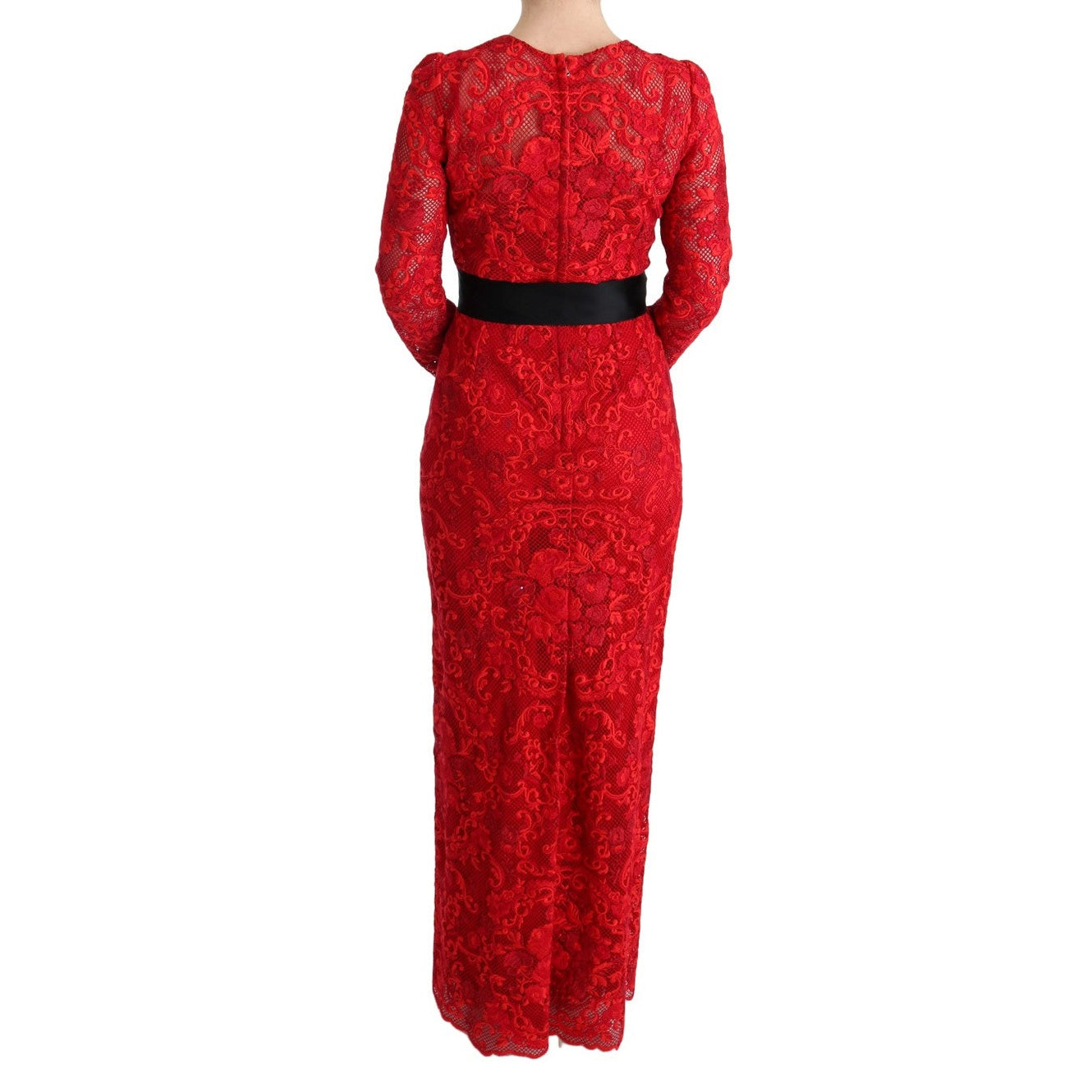 Dolce & Gabbana Red Floral Ricamo Sheath Long Dress