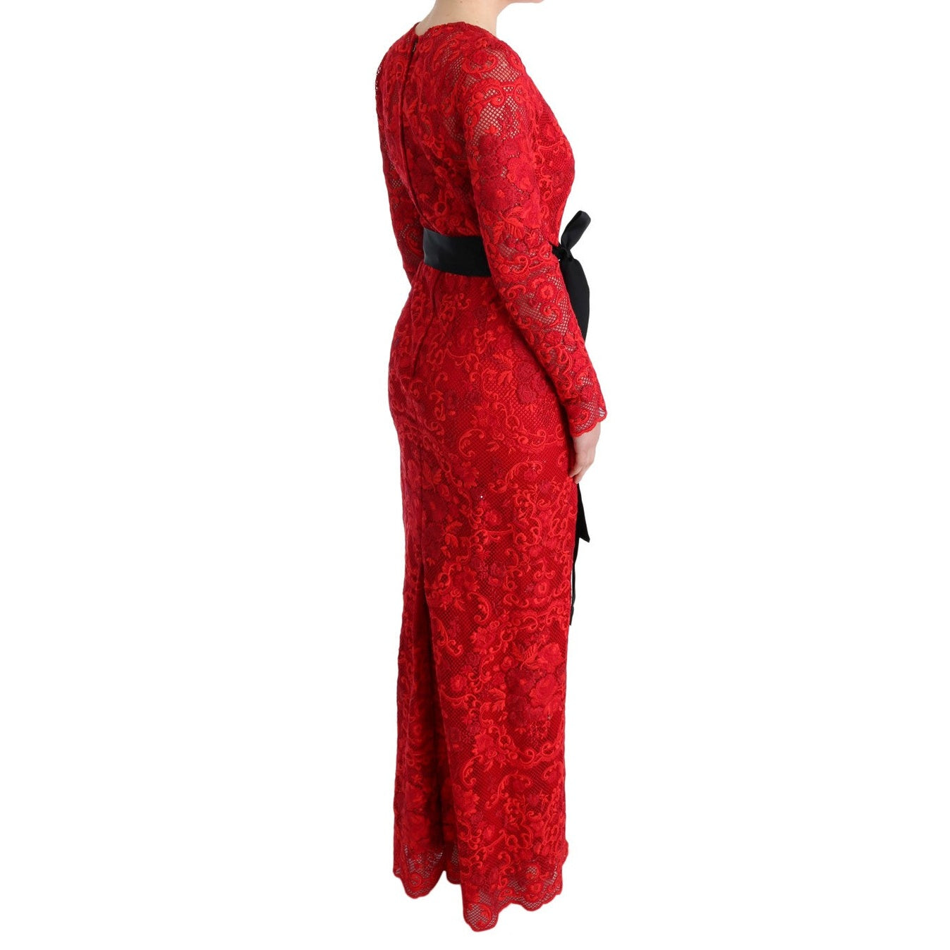 Dolce & Gabbana Red Floral Ricamo Sheath Long Dress