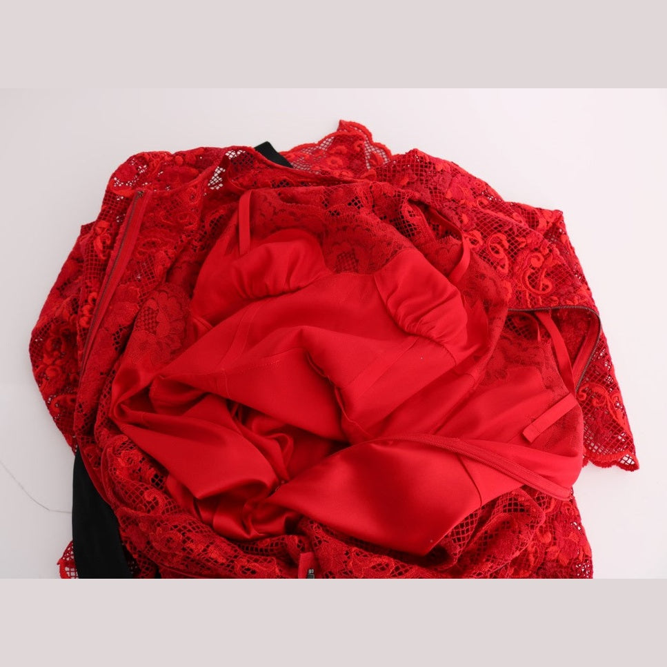 Dolce & Gabbana Red Floral Ricamo Sheath Long Dress