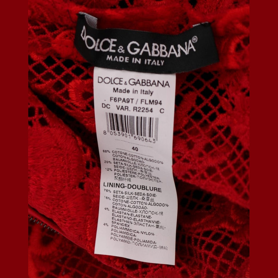 Dolce & Gabbana Red Floral Ricamo Sheath Long Dress