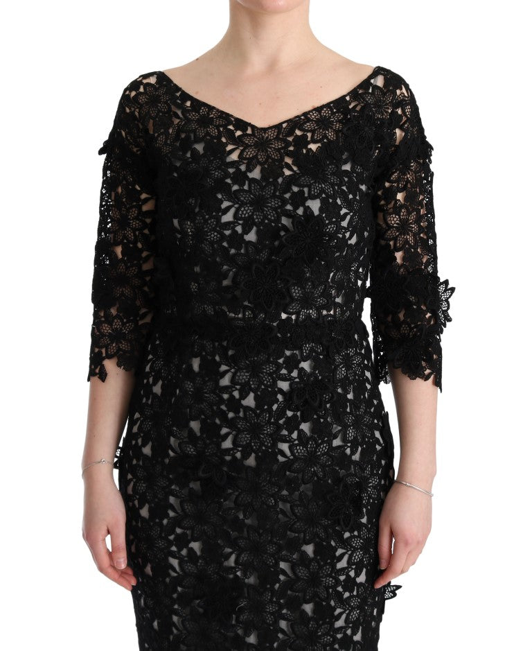 Dolce & Gabbana Black Cotton Silk Floral Long Dress Dolce & Gabbana
