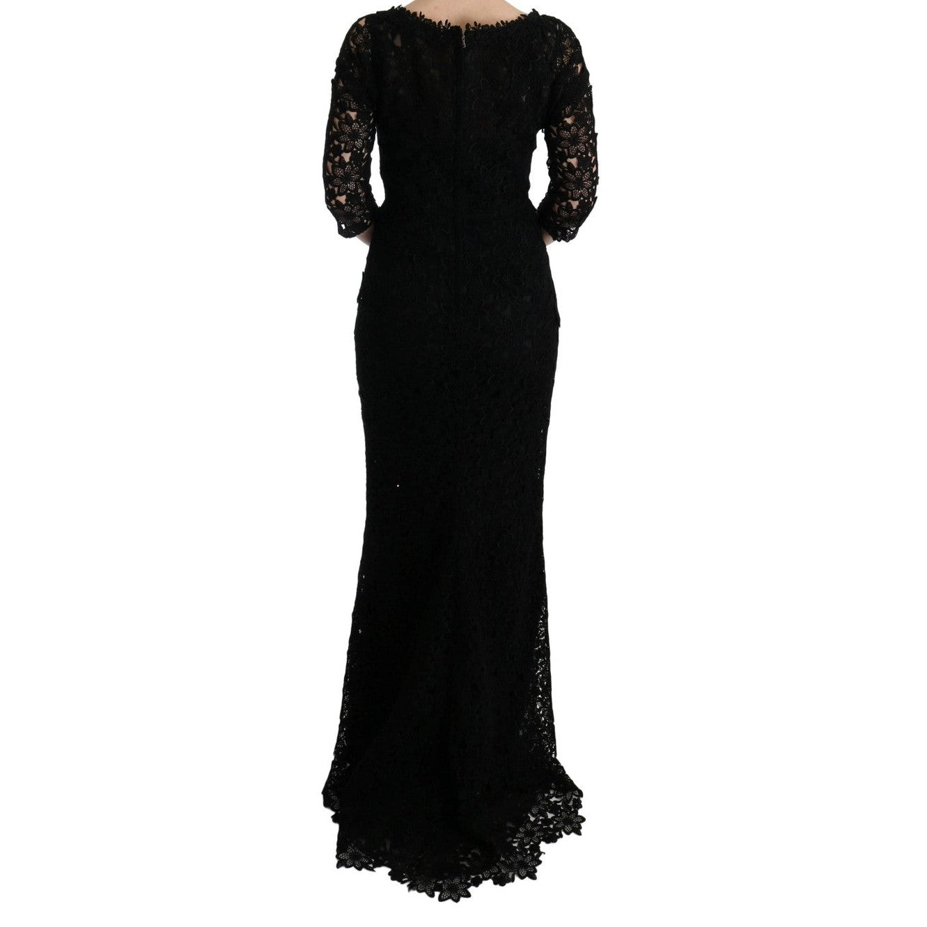 Dolce & Gabbana Black Floral Ricamo Sheath Long Dress